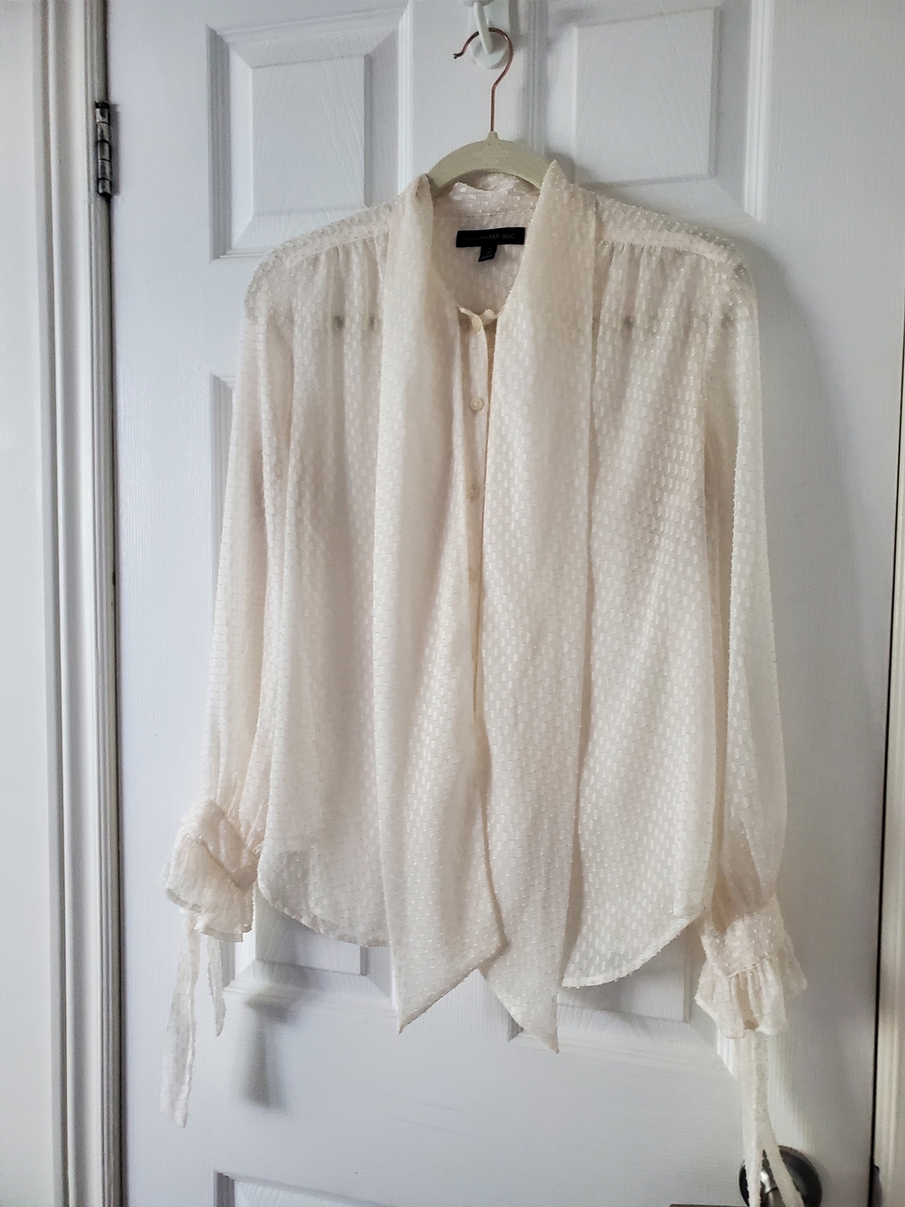 Banana Republic Cream Swiss Dot Tie-Neck Blouse